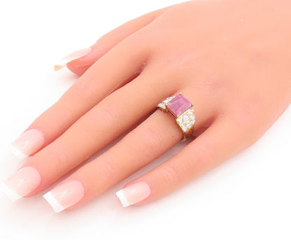 925 Sterling Silver Vintage Ring Gold Plated Ruby & Step Inlay CZ  Sz 7  RG29277