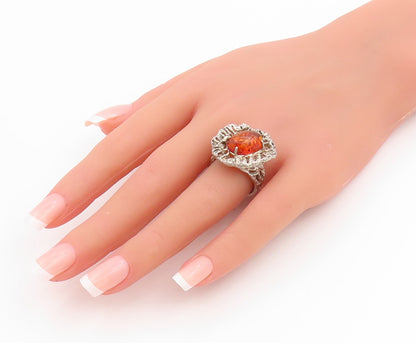 925 Sterling Silver Vintage Ring Oval Honey Amber Brutalist Band Sz 7.5 RG33932