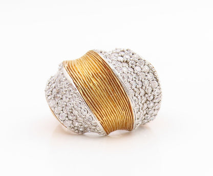 925 Sterling Silver Vintage Ring Two Tone CZ Ribbed Dome Band  Sz 7.5  RG35621