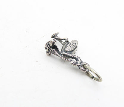 925 Sterling Silver  Vintage Petite Oxidized Stork & Baby Drop Pendant  PT6244