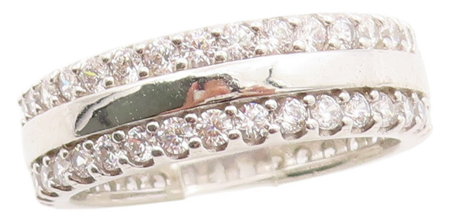 925 Sterling Silver Vintage Ring CZ Triple Row Eternity Band  Sz 10.5  RG33709