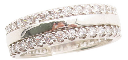 925 Sterling Silver Vintage Ring CZ Triple Row Eternity Band  Sz 10.5  RG33709