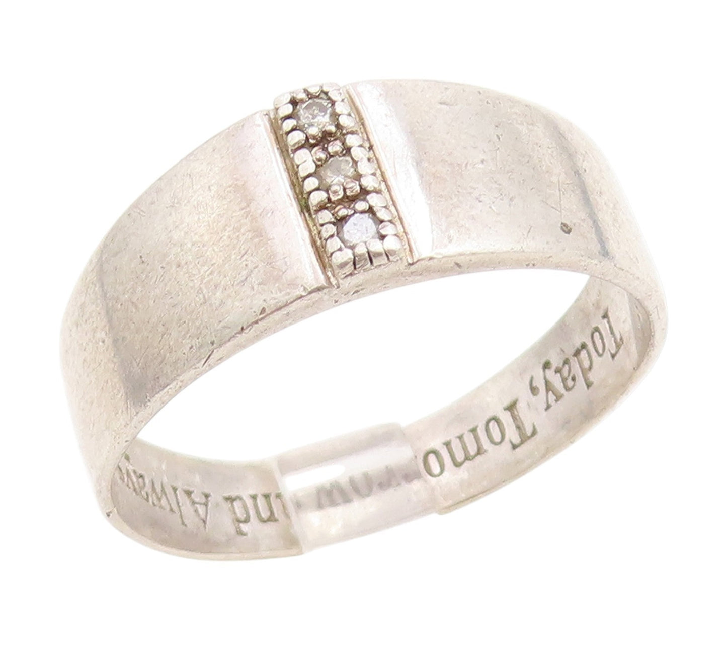 925 Sterling Silver Vintage Ring Real Diamonds Engraved Band  Sz 13.5  RG34800