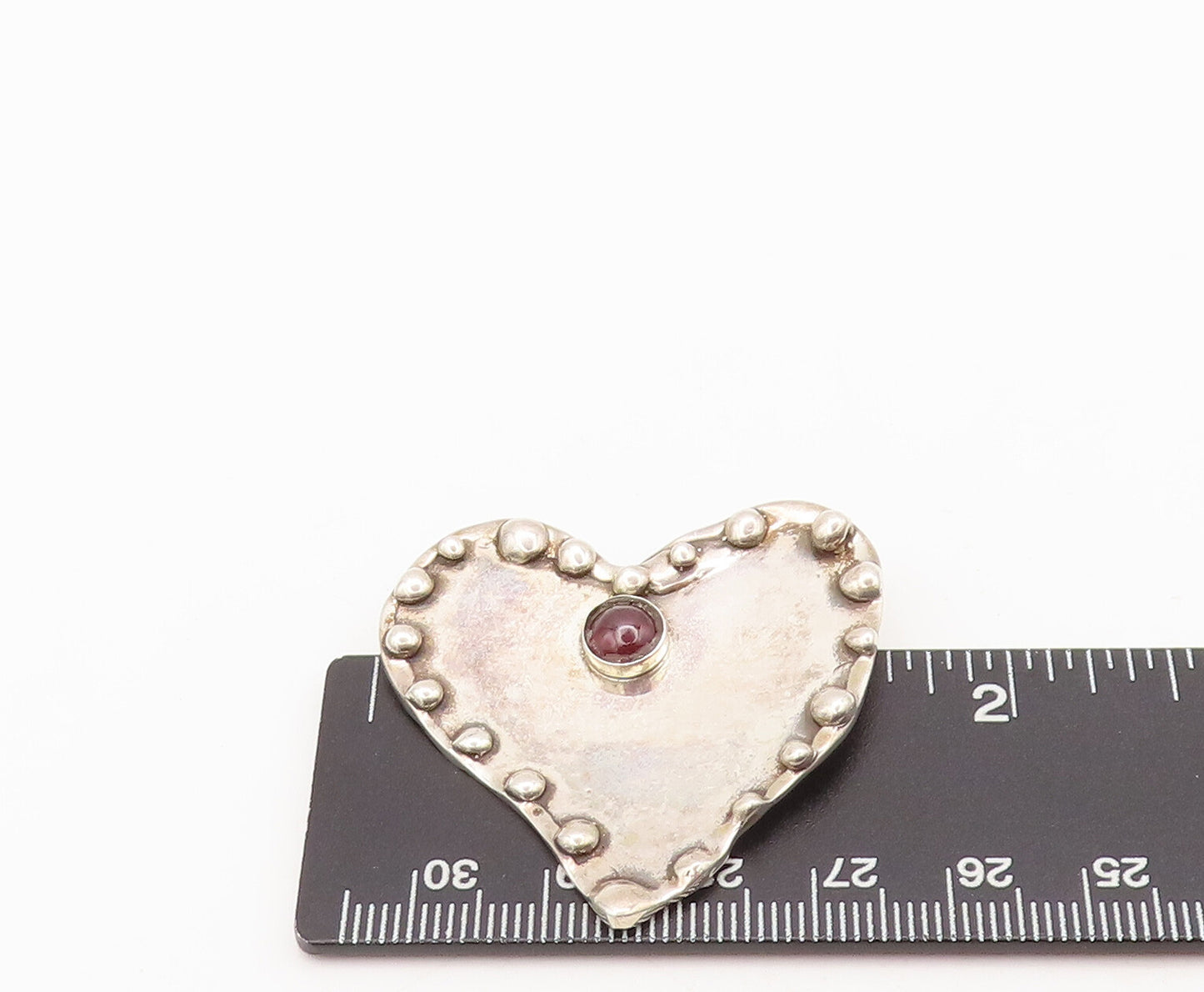 925 Sterling Silver Vintage Brooch Pin PASCAL Garnet Beaded Solid Heart  BP10564