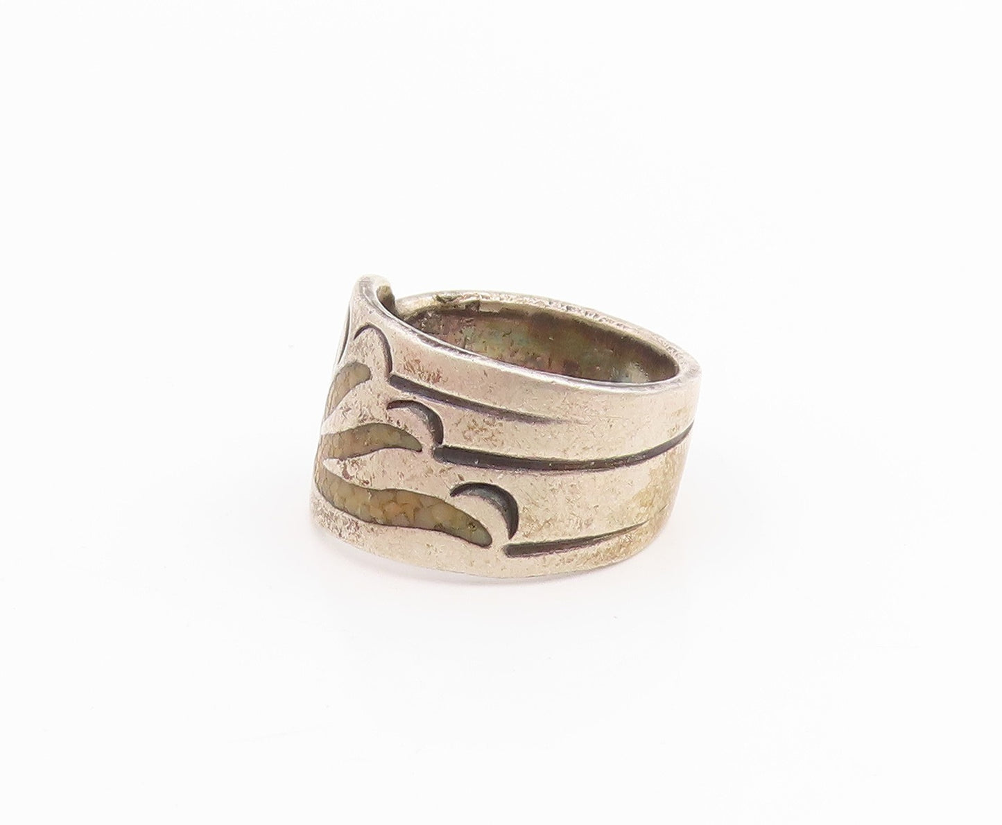 925 Sterling Silver Vintage Ring NAVAJO ZUNI Crushed Gemstone  Sz 6.5  RG33825