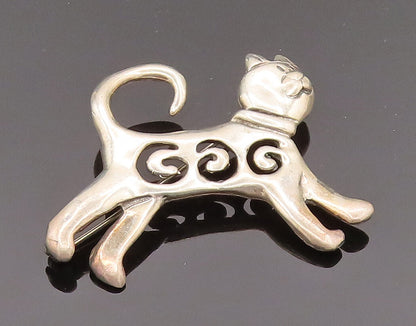 925 Sterling Silver  Vintage Open Spirals Kitty Cat Brooch Pin  BP10156