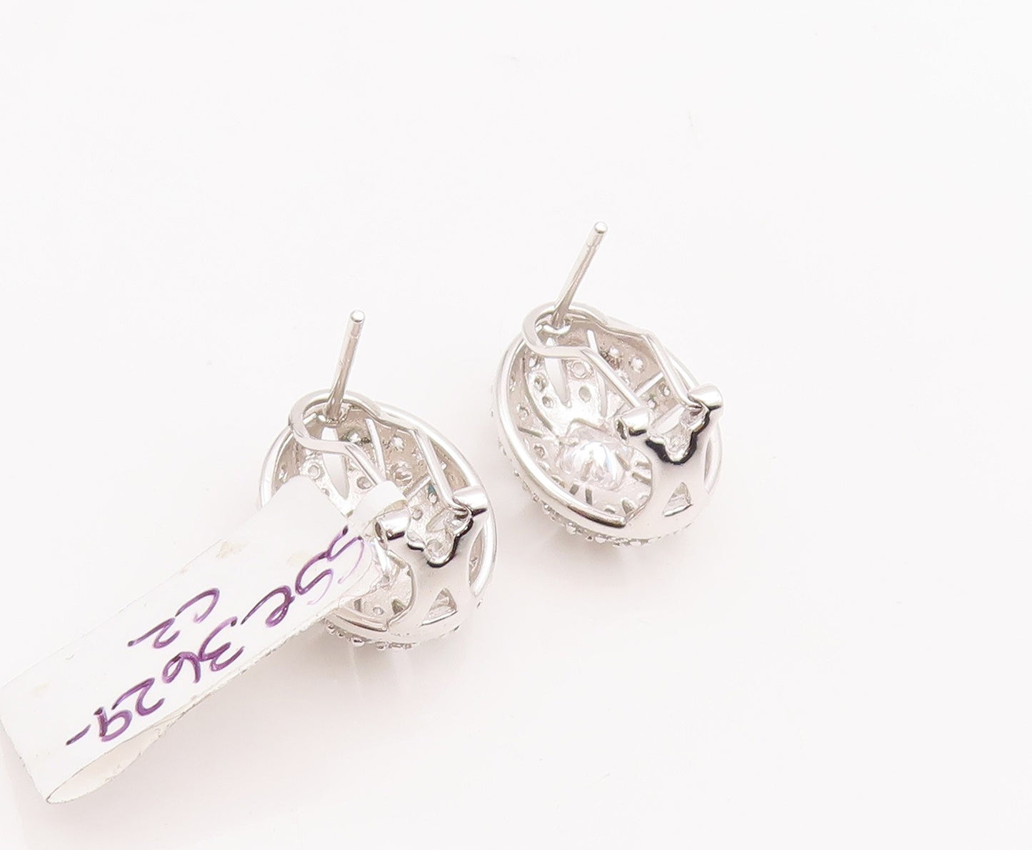 925 Sterling Silver Vintage Earrings Cutout Inlay Square Maine Stone CZ  EG12903