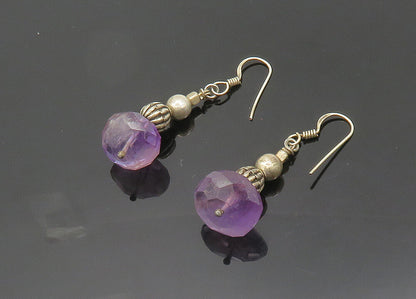 925 Sterling Silver  Vintage Faceted Amethyst Beaded Dangle Earrings  EG10013