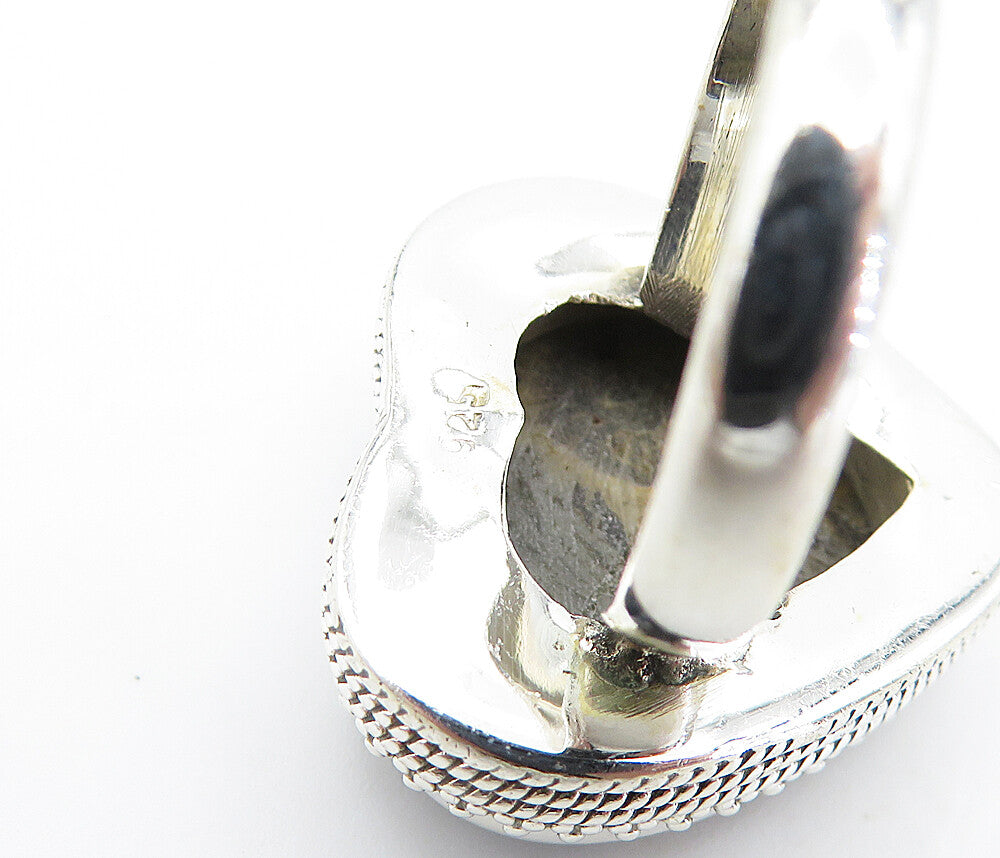 925 Sterling Silver  Vintage Jasper Love Heart Cocktail Ring Sz 9.5  RG7702