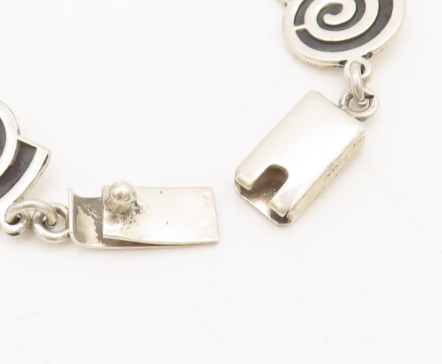 925 Sterling Silver Vintage Bracelet MEXICO Solid Carved Spiral Linked  BT10228