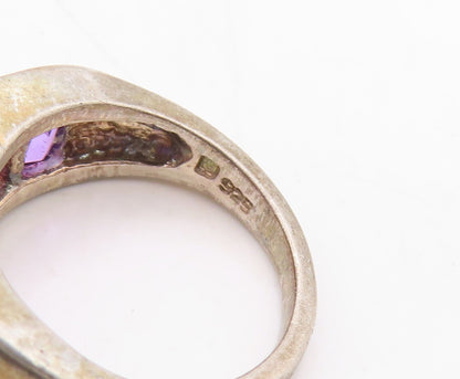 925 Sterling Silver Vintage Ring Dark Tone Rectangle Amethyst  Sz 6  RG31076