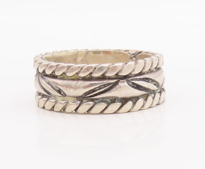 925 Sterling Silver Vintage Ring Solid Bordered Etched Leaves   Sz 10  RG28909
