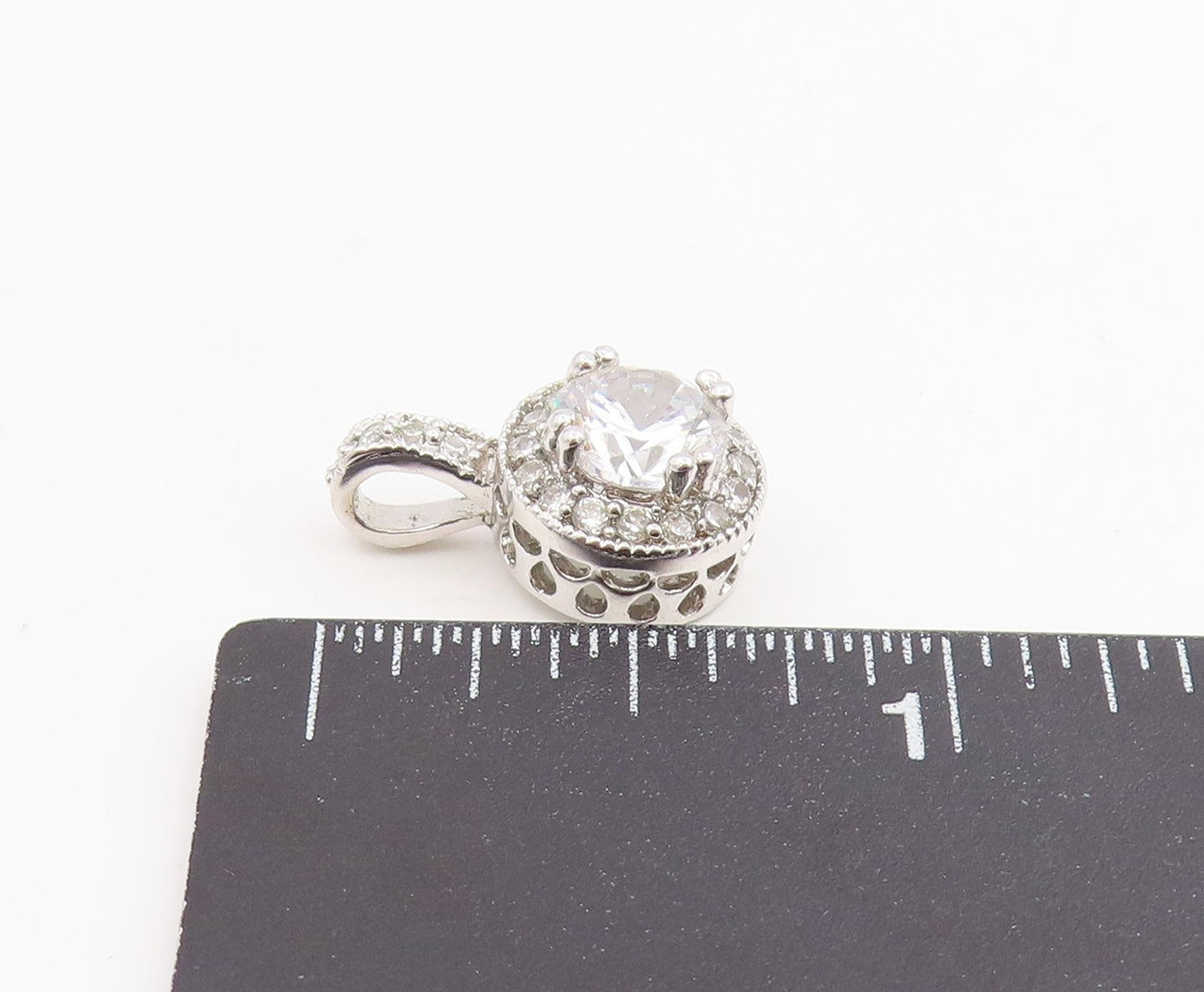 925 Sterling Silver Vintage Pendant Elegant Round Cut CZ Halo Charm  PT26179
