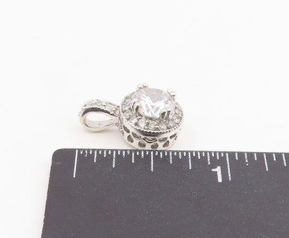 925 Sterling Silver Vintage Pendant Elegant Round Cut CZ Halo Charm  PT26179