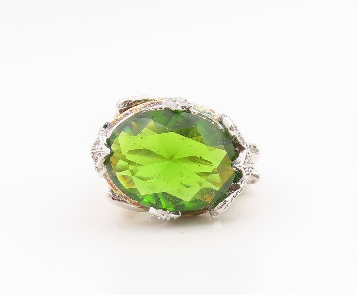 925 Sterling Silver Vintage Ring Peridot Two Tone Statement Band  Sz 6  RG35358