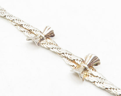 925 Sterling Silver  Vintage Shiny Ribbon Detail Twist Chain Bracelet  BT4764