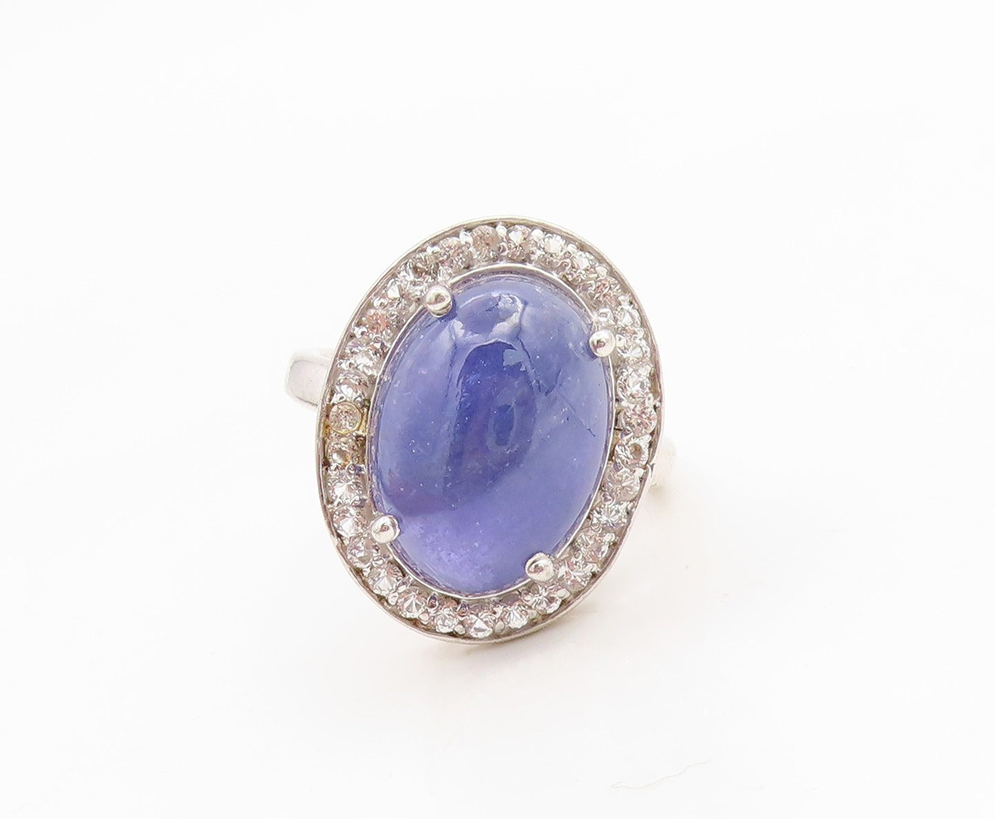 925 Sterling Silver Vintage Ring Oval Lapis Lazuli & Halo CZ Band  Sz 7  RG36183