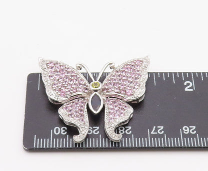 925 Sterling Silver Vintage Pendant Real Diamonds & Gemstone Butterfly  PT26338