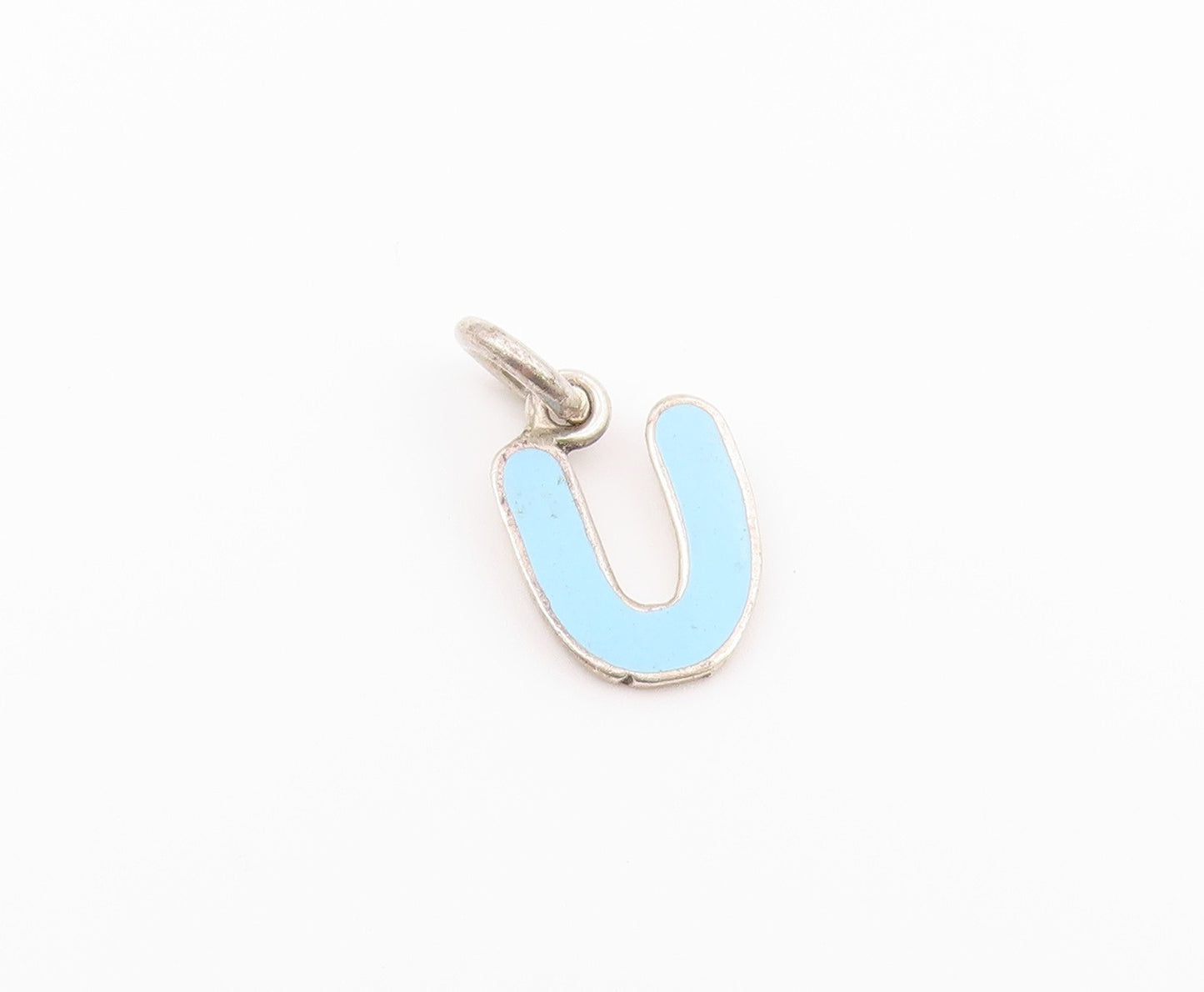 925 Sterling Silver  Vintage Inlaid Turquoise U Initial Drop Pendant  PT18981