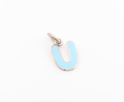 925 Sterling Silver  Vintage Inlaid Turquoise U Initial Drop Pendant  PT18981