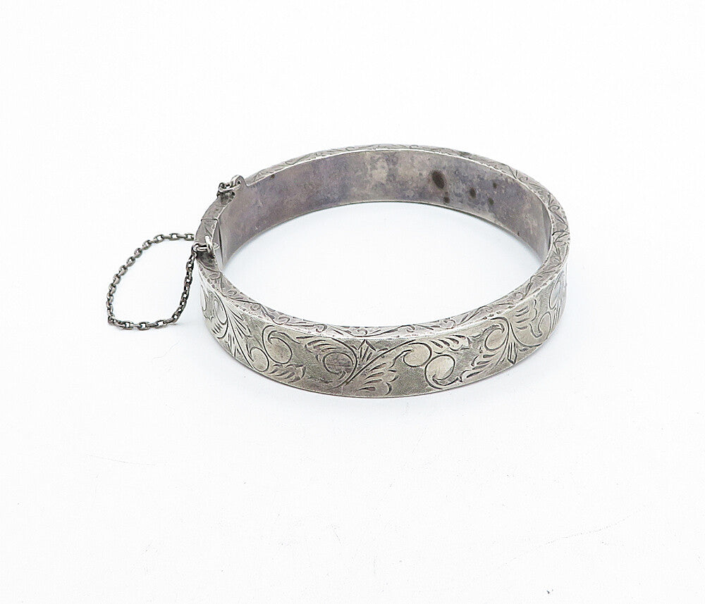 SIAM 925 Silver  Vintage Swirl Floral Vine Etched Bangle Bracelet  BT1504