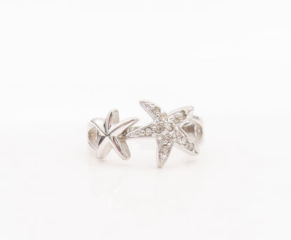 925 Sterling Silver Vintage Ring Solid & Topaz Star Carved Ends  Sz 7  RG27709