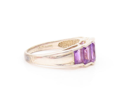 925 Sterling Silver Vintage Ring Square Amethyst Inlay  SZ 8.25  RG32133