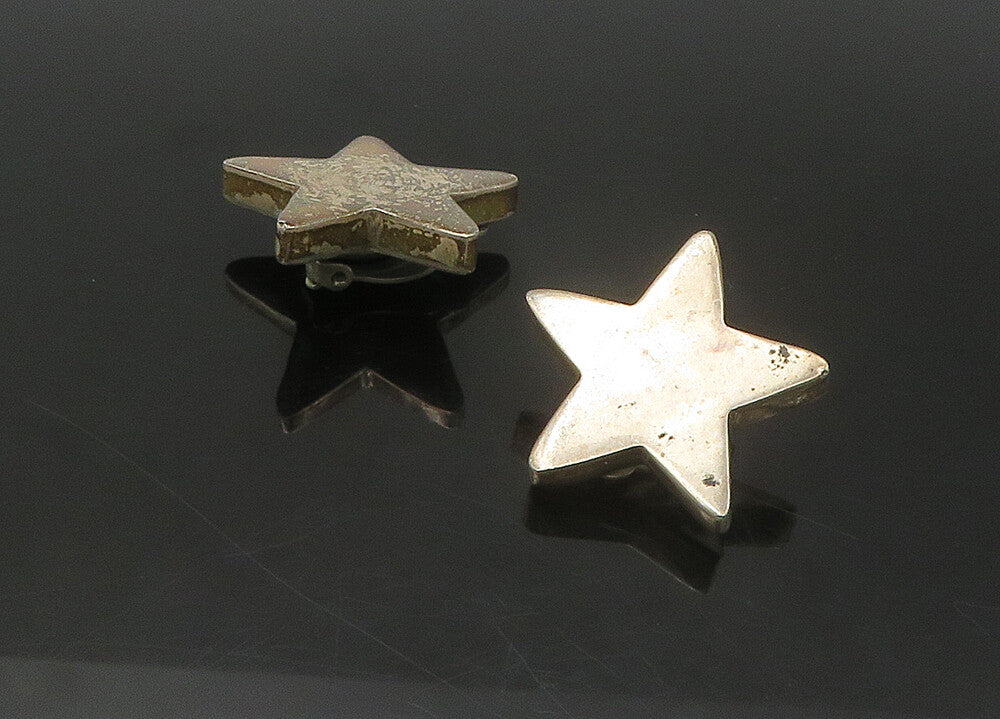 MEXICO 925 Silver  Vintage Dark Tone Hollow Star Non Pierce Earrings  EG10911