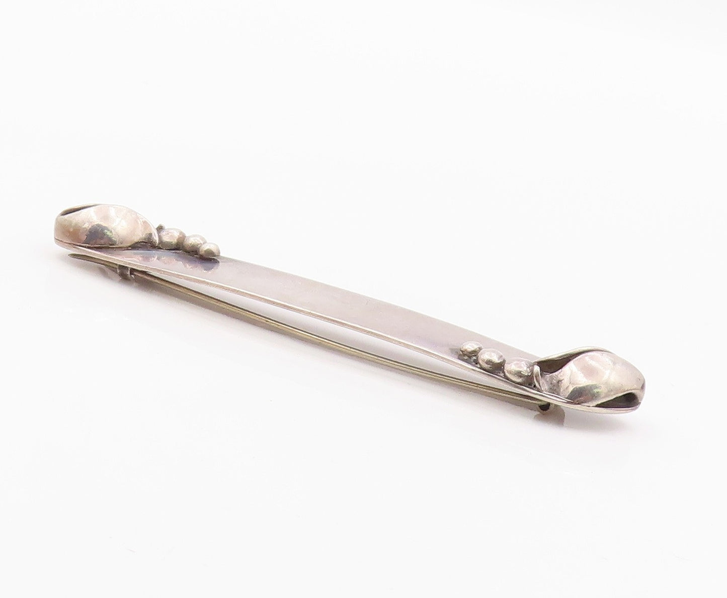 925 Sterling Silver  Vintage Floral Detail Smooth Bar 2 Prong Pin  TR2067