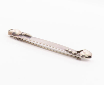 925 Sterling Silver  Vintage Floral Detail Smooth Bar 2 Prong Pin  TR2067
