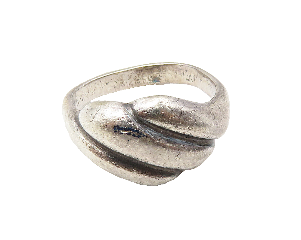 925 Sterling Silver  Vintage Dark Tone Fluted Detail Band Ring Sz 6  RG10317