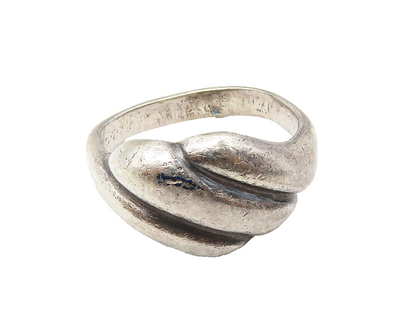 925 Sterling Silver  Vintage Dark Tone Fluted Detail Band Ring Sz 6  RG10317