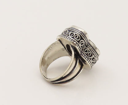 925 Silver  Vintage Bead & Pretzel Twist Snail Shell Motif Ring Sz 7  RG26488
