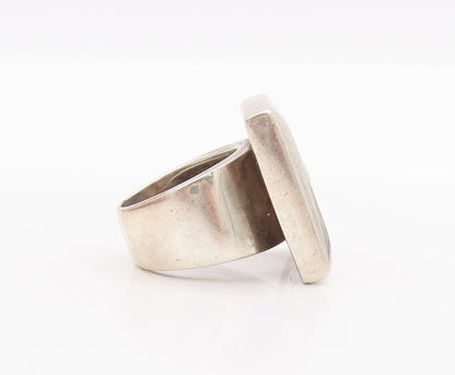925 Sterling Silver Vintage Ring Designer Carved Framed Gemstone  Sz 7  RG28368