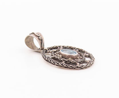 925 Sterling Silver Vintage Pendant Oval Cut Topaz Halo Cutout Design  PT24005