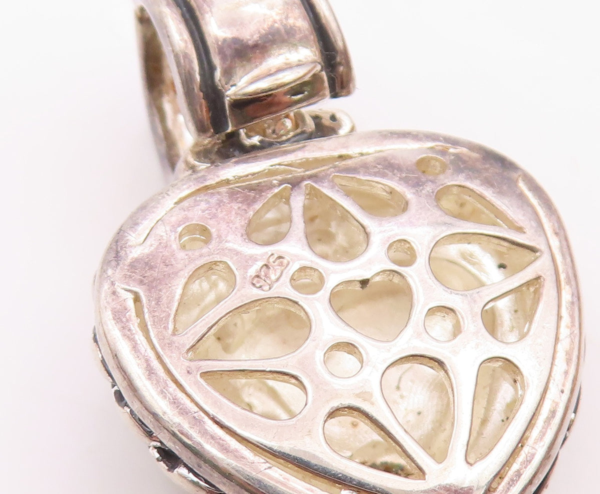 925 Sterling Silver  Vintage Shiny Two Tone Love Heart Cutout Pendant  PT16995