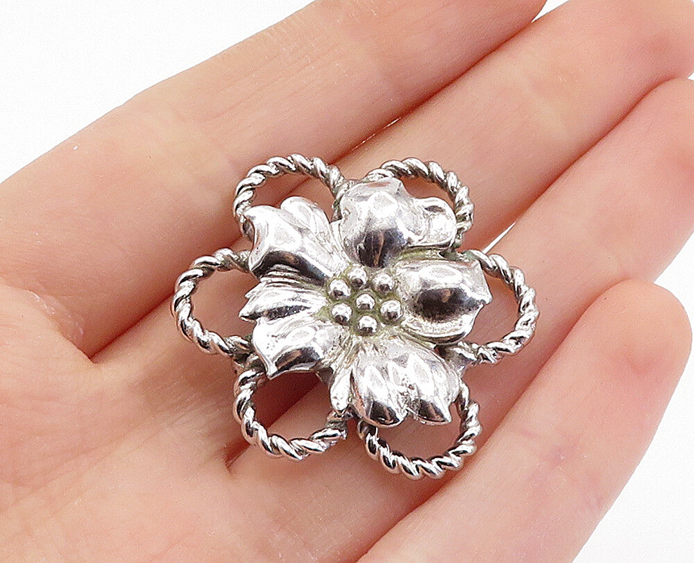 OLD CREST 925 Sterling Silver  Vintage Shiny Flower Twist Brooch Pin  BP2761