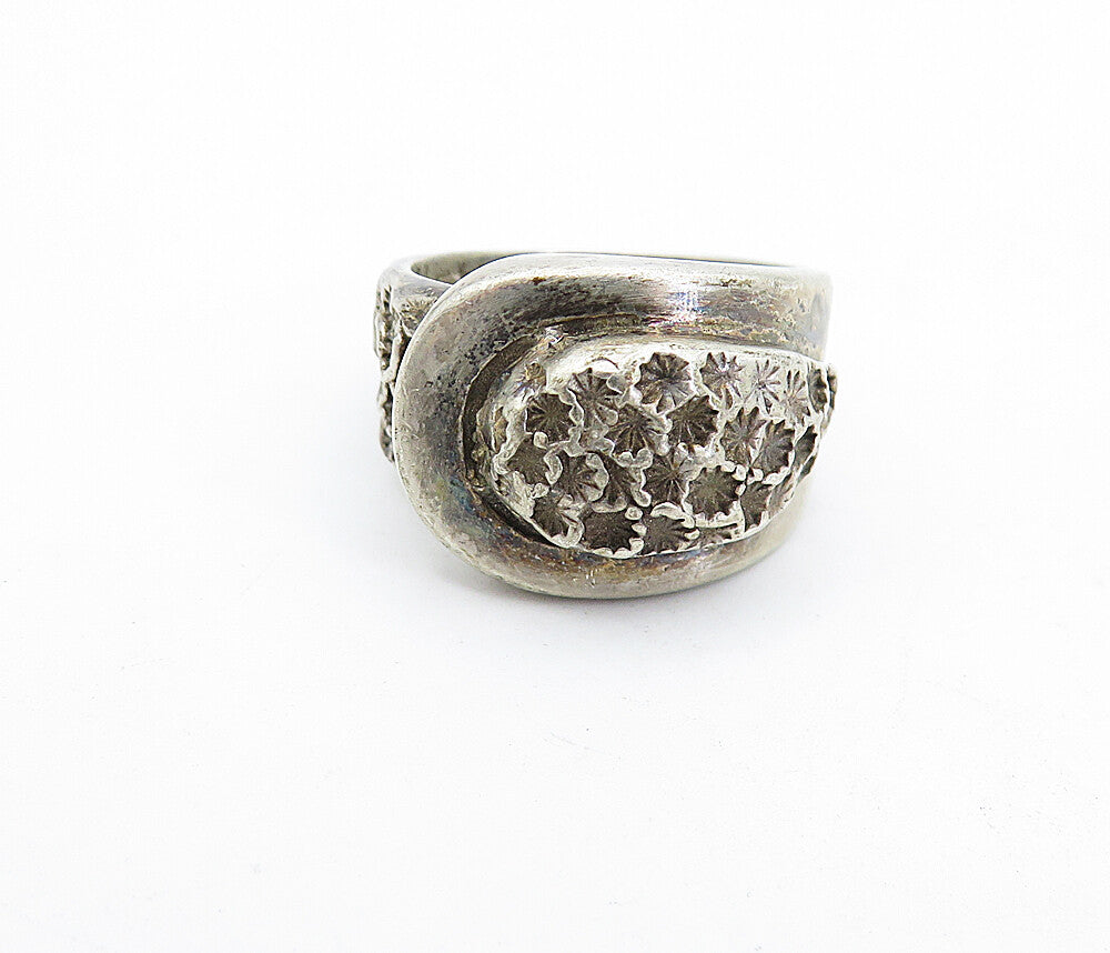 925 Sterling Silver Vintage Antique Dark Tone Buckle Band Ring Sz 6 RG5132