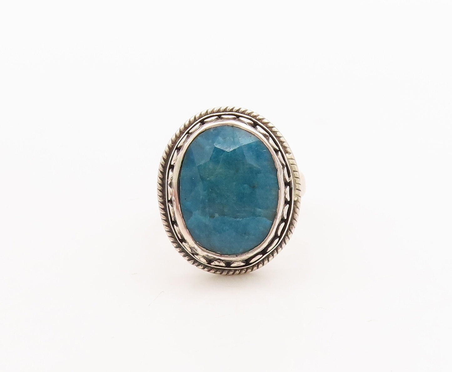 925 Sterling Silver Vintage Ring Swirly Oval Cut Blue Gemstone  Sz 7  RG29176