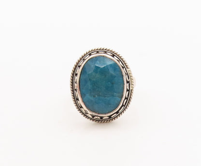 925 Sterling Silver Vintage Ring Swirly Oval Cut Blue Gemstone  Sz 7  RG29176
