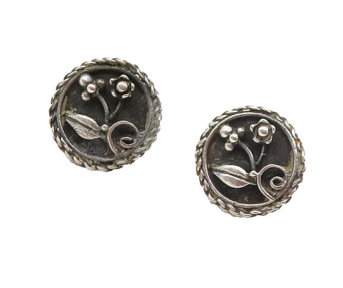 925 Sterling Silver  Vintage Oxidized Flower Twist Non Pierce Earrings  EG4637
