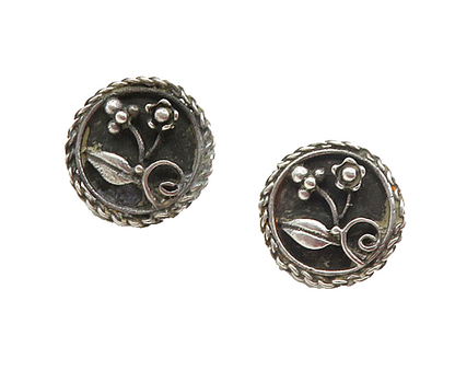 925 Sterling Silver  Vintage Oxidized Flower Twist Non Pierce Earrings  EG4637