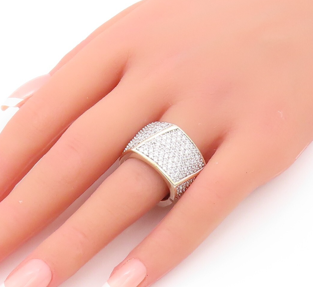 925 Sterling Silver Vintage Ring Gold Plated CZ Cubical Inlay  SZ 7  RG32108