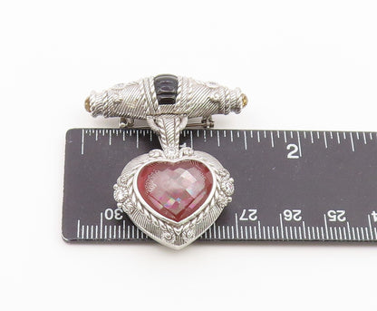 925 Sterling Silver Vintage Brooch Pin JUDITH RIPKA Multi Gemstone Heart BP12637