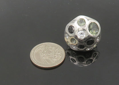 925 Silver  Vintage Cubic Zirconia & Hematite Adjustable Ring Sz 7.5  RG21393