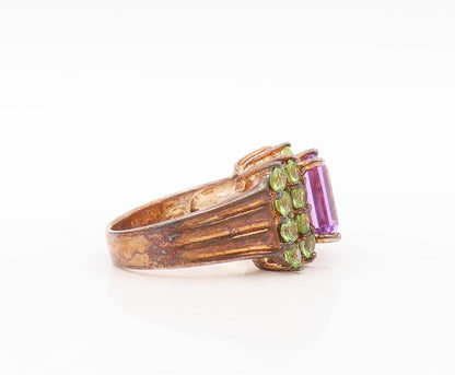 925 Sterling Silver Vintage Ring Rose Gold Plated Amethyst Peridot Sz 8  RG30639