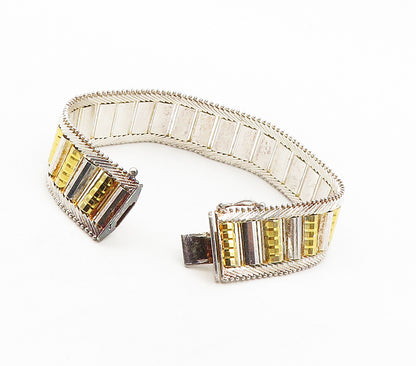 925 Sterling Silver  Vintage Shiny Two Tone Flat Chain Bracelet  BT6174