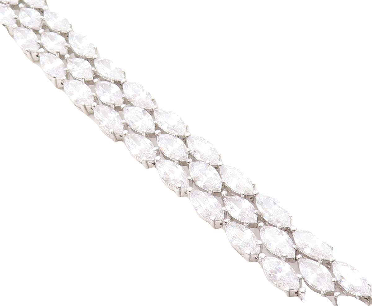 925 Sterling Silver Sparkling Cubic Zirconia 3 Row Chain Bracelet BT1931