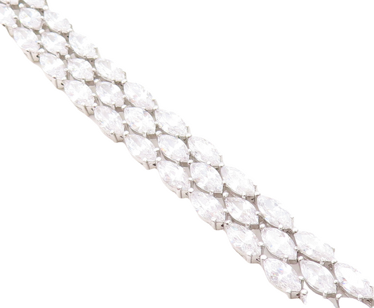 925 Sterling Silver Sparkling Cubic Zirconia 3 Row Chain Bracelet BT1931