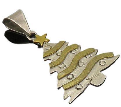 MEXICO 925 Sterling Silver  Vintage Two Tone Christmas Tree Pendant  PT16835